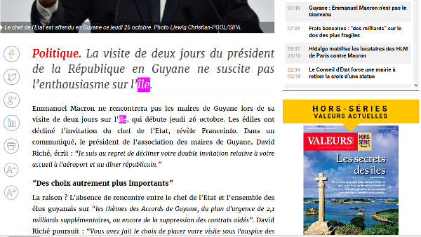 Pour Macron et Valeurs Actuelles, la Guyane est une île …